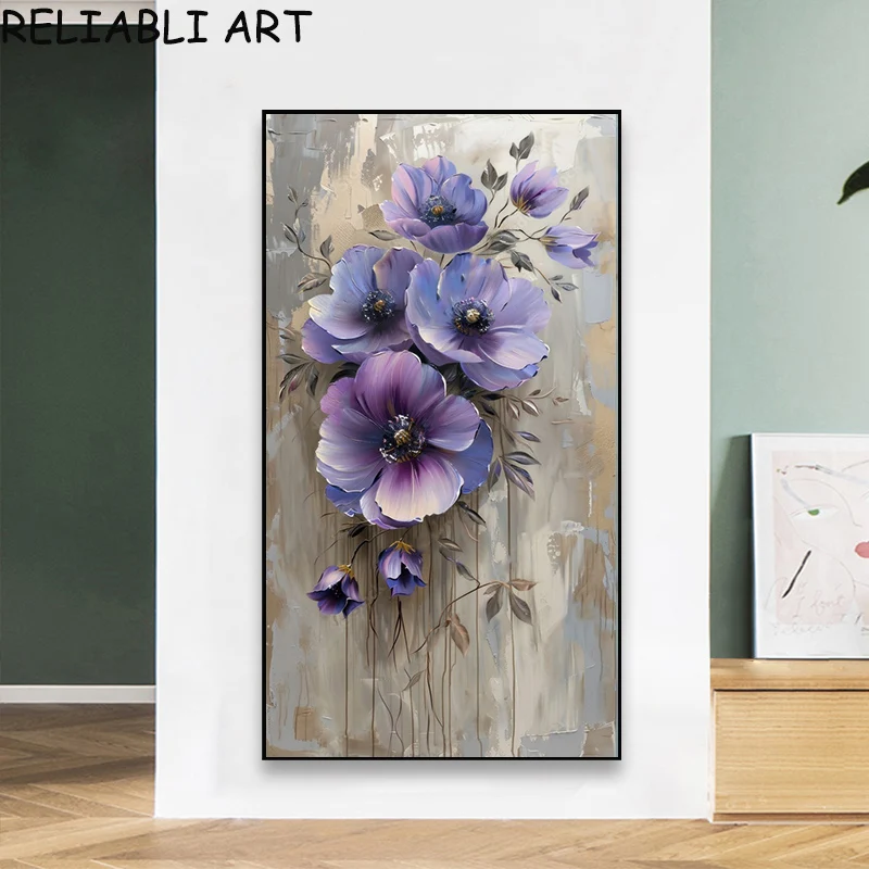 Abstract Purple White Flower Poster and Prints Modern Canvas Painting Wall Art Pictures For Living Room Home Decor No Frame