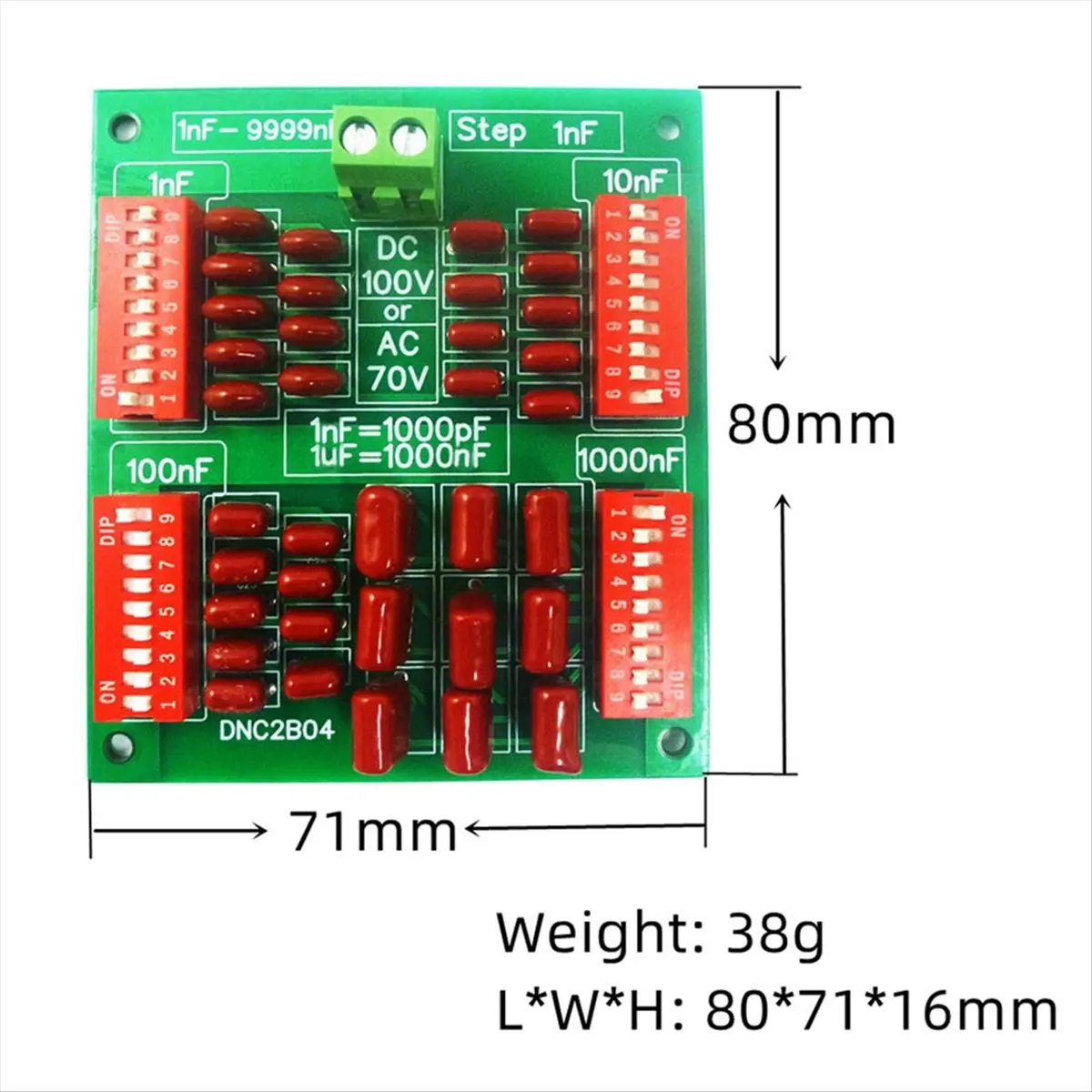 AA80 Dnc2B04 1Nf to 9999Nf Step-1Nf Four Decades Programmable Capacitor Board Polypropylene Film Capacitor C35 Din,No Case