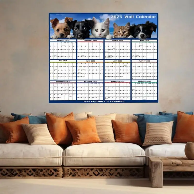 Yearly 2025 Wall Calendar Yearly Laminated Wall Calendar Yearly Laminated Calendar Large Yearly Planner For Kids Adults Family