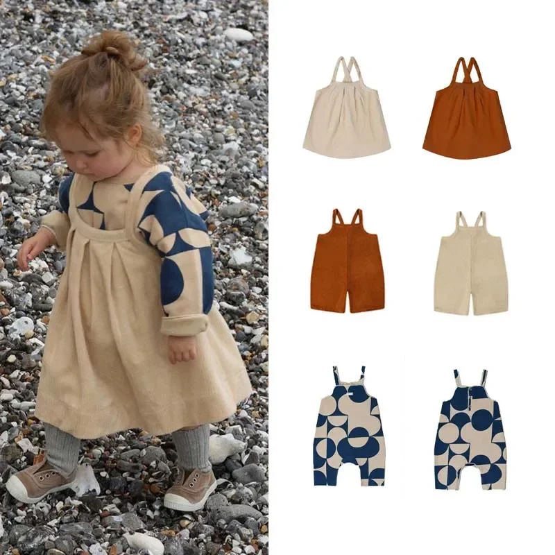 Pre-sale(Shipment in October) 2024 OZ Autumn Kids Clothes Boys Jumpsuits Print Cotton Baby Girls Clothes Strap Dress for Kids