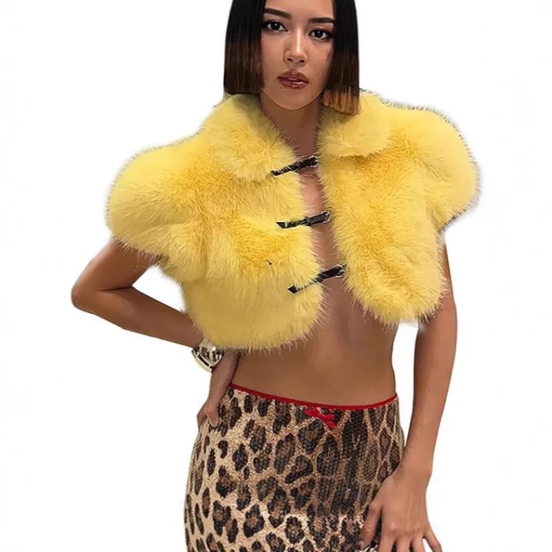 เสื้อคลุมสตรีสำหรับการแสดงเต้นรำ คอตั้ง เสื้อกั๊กคลุมตัว ขนเทียม เสื้อโค้ทขนสัตว์เทียมเซ็กซี่ เสื้อคลุมอเนกประสงค์