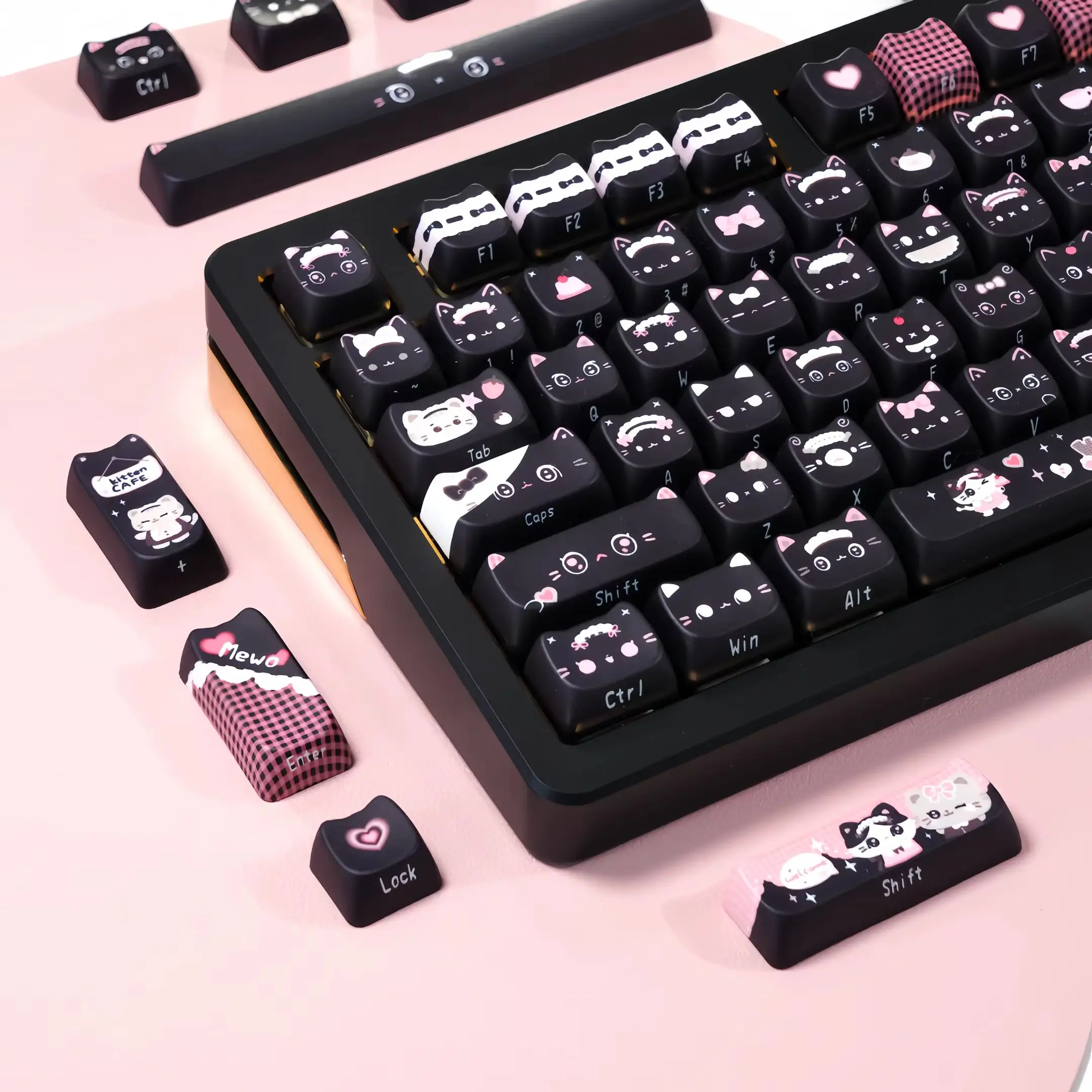 MAIMOOO Black Cat Head Mao Cartoon Keycap Set Cute Pet Cat and Dog Head Pattern PBT Mechanical Keyboard DIY Keycap New Year Gift