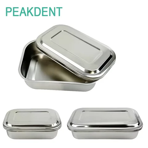 1pc Stainless Steel Dental Tray with Lid Dentistry Surgical Tools Disinfection Container Box Dental Lab Rectangular Storage Box