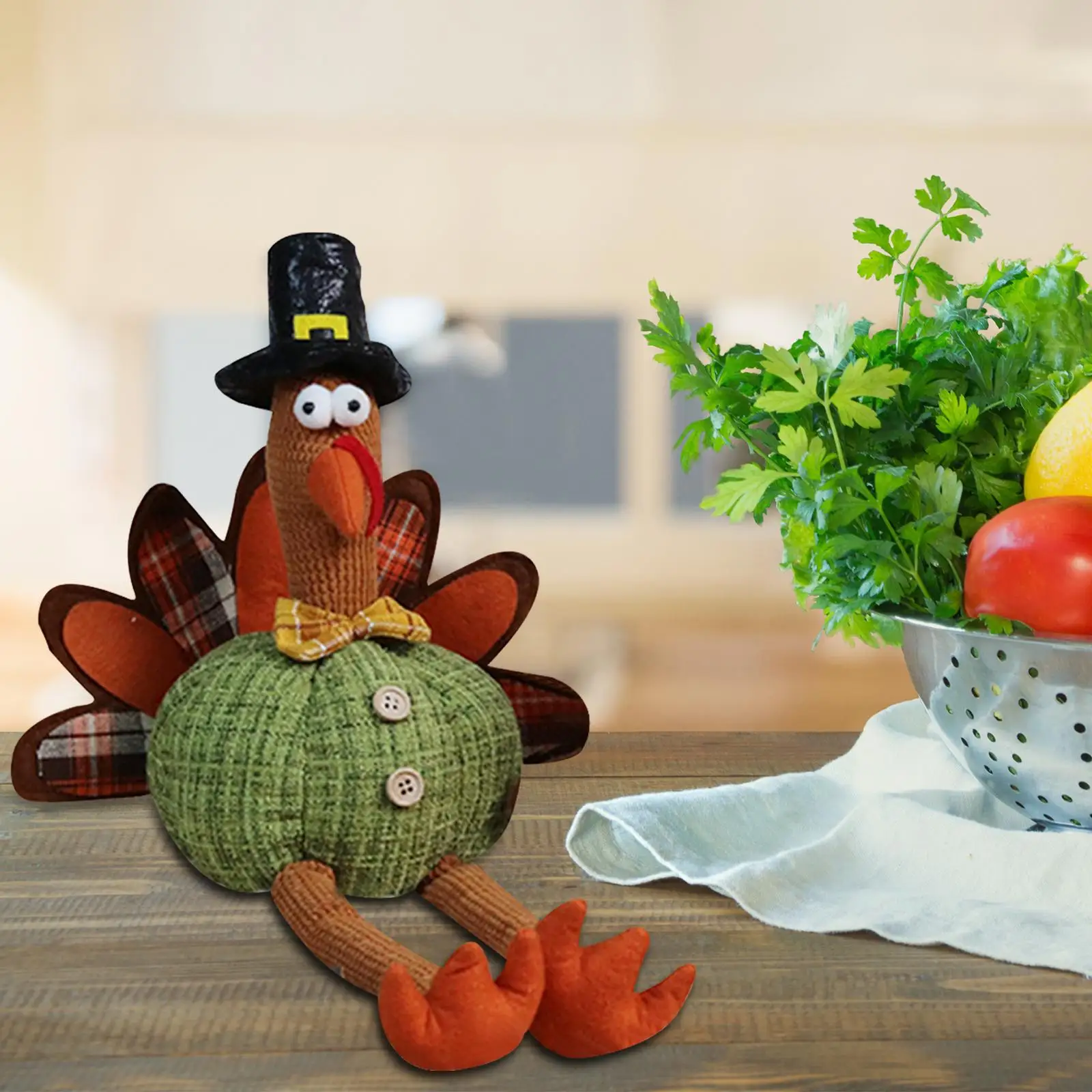 Thanksgiving Doll Turkey Figurine Decor Polyester Stuffed Toy for Centerpiece Fall Harvest Autumn Tabletop Shelf Living Room