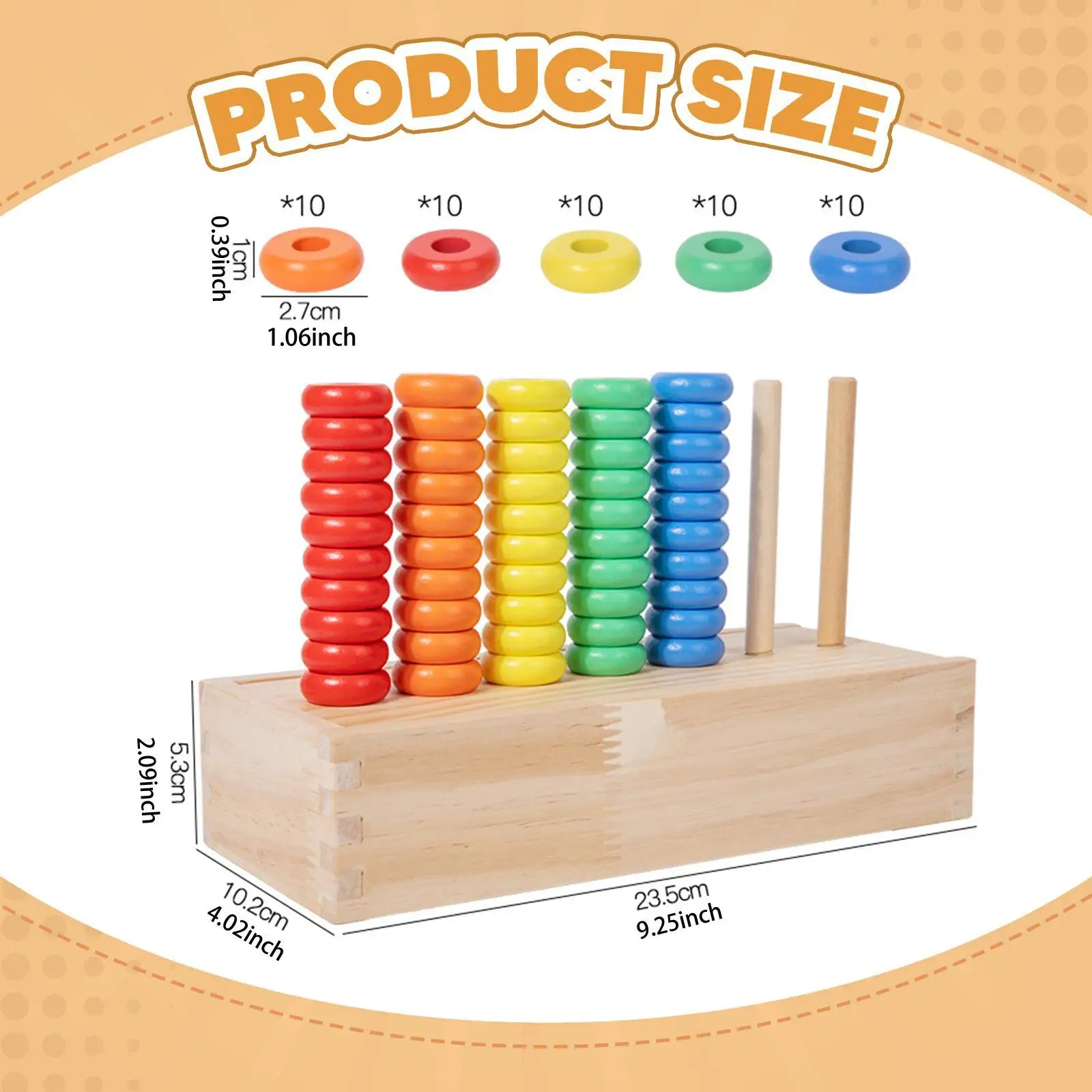 Anéis de empilhamento de madeira arco-íris, estacas de contagem, aprendizagem precoce, brinquedo montessori para crianças pequenas, habilidades oculares de mão