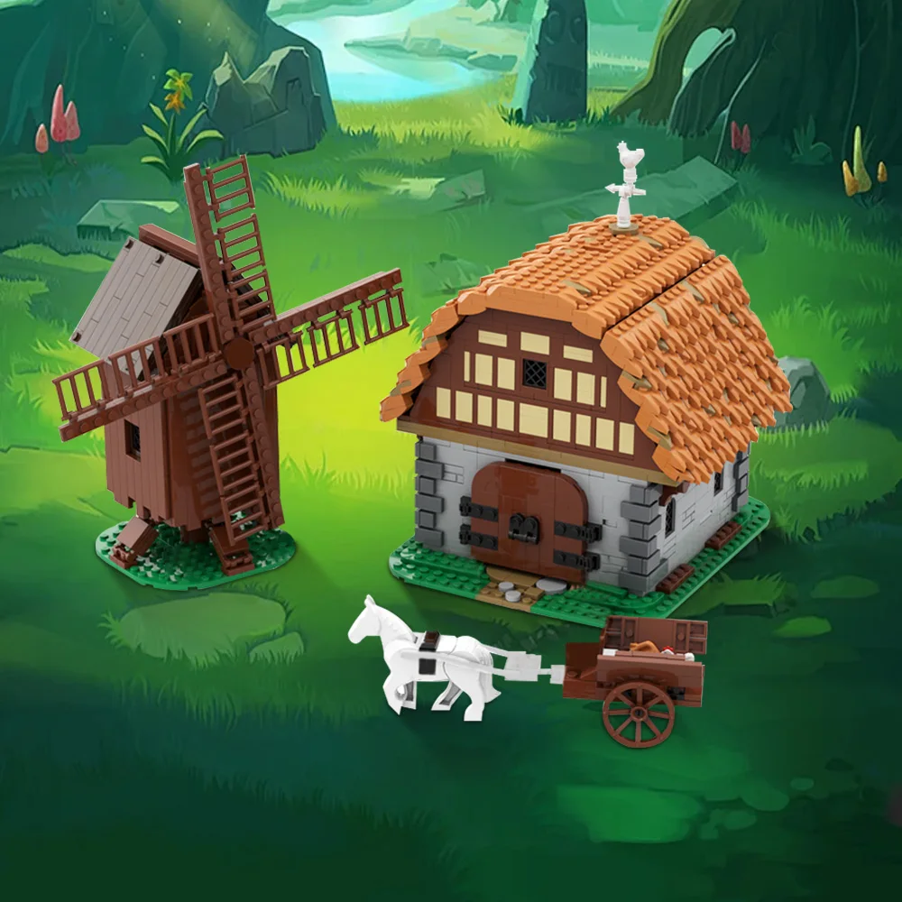 Gobricks MOC Mill Village Raid Bricks Model Mill Village Raid Medieval Castle Building Blocks Toys