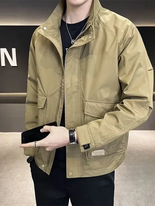 

Мужская повседневная тонкая двухслойная рабочая одежда с воротником-стойкой, тет, весенне-осенняя модная легкая ветровка высокого класса, топ