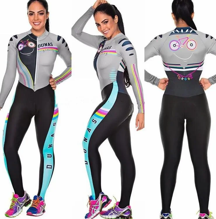 In Stock Women\'s Long Sleeve Pro Team Suit Cycling Jersey Skinsuit Jumpsuit Maillot Ropa Ciclismo Set Pink Gel