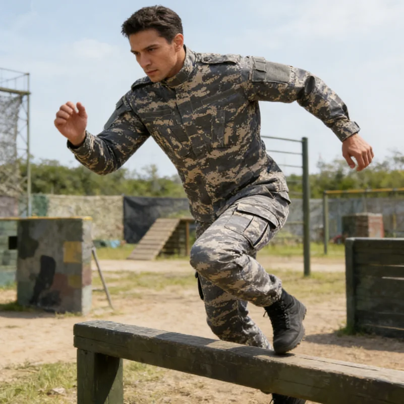 Фото Мужской тактический костюм для полевых тренировок: рубашка и брюки ACU CP Ruins Green FG с камуфляжным принтом и кепкой