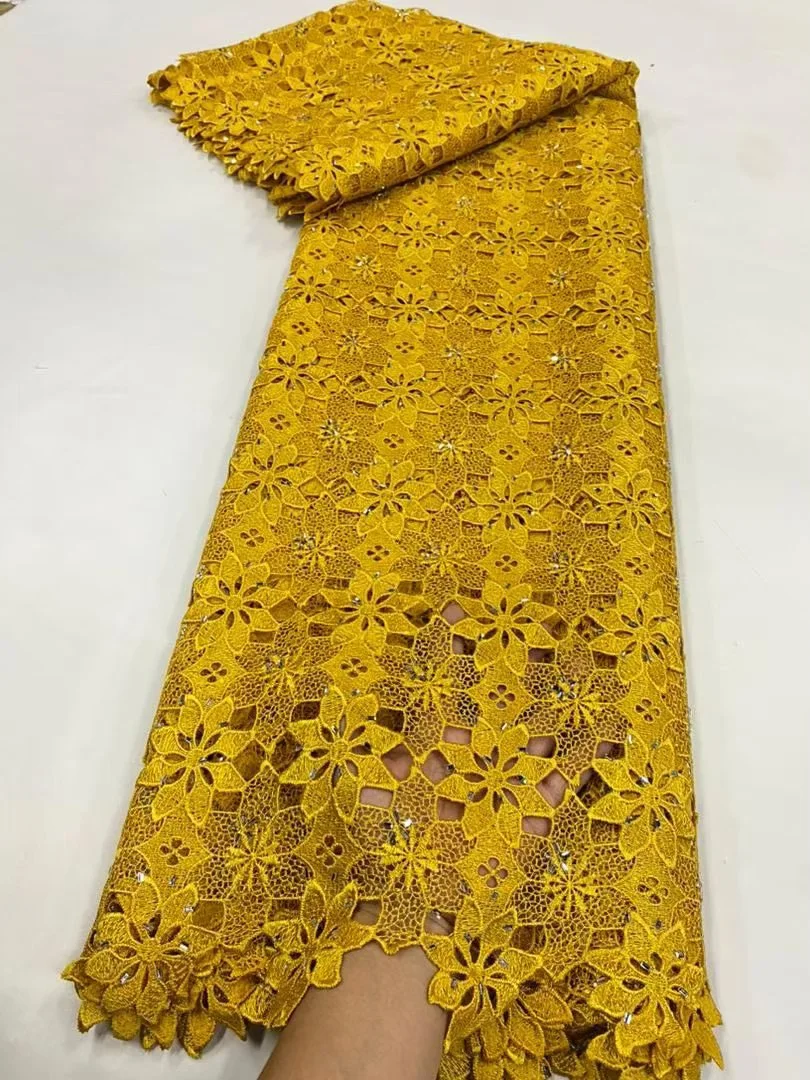 

2025 High Quality African Nigerian Tulle Lace Fabric Embroidery Party Dress Sequins French Guipure Fabric For Sewing 5Yard JL525