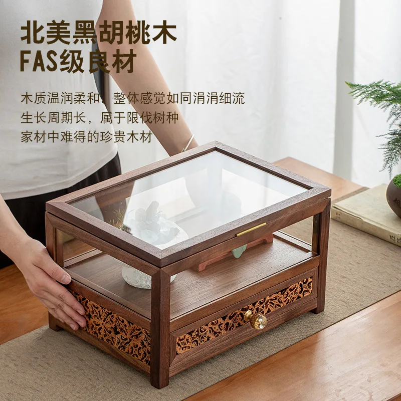 Chinese black walnut glass display cabinet tea room tea set ornaments cosmetics figure desktop storage and finishing