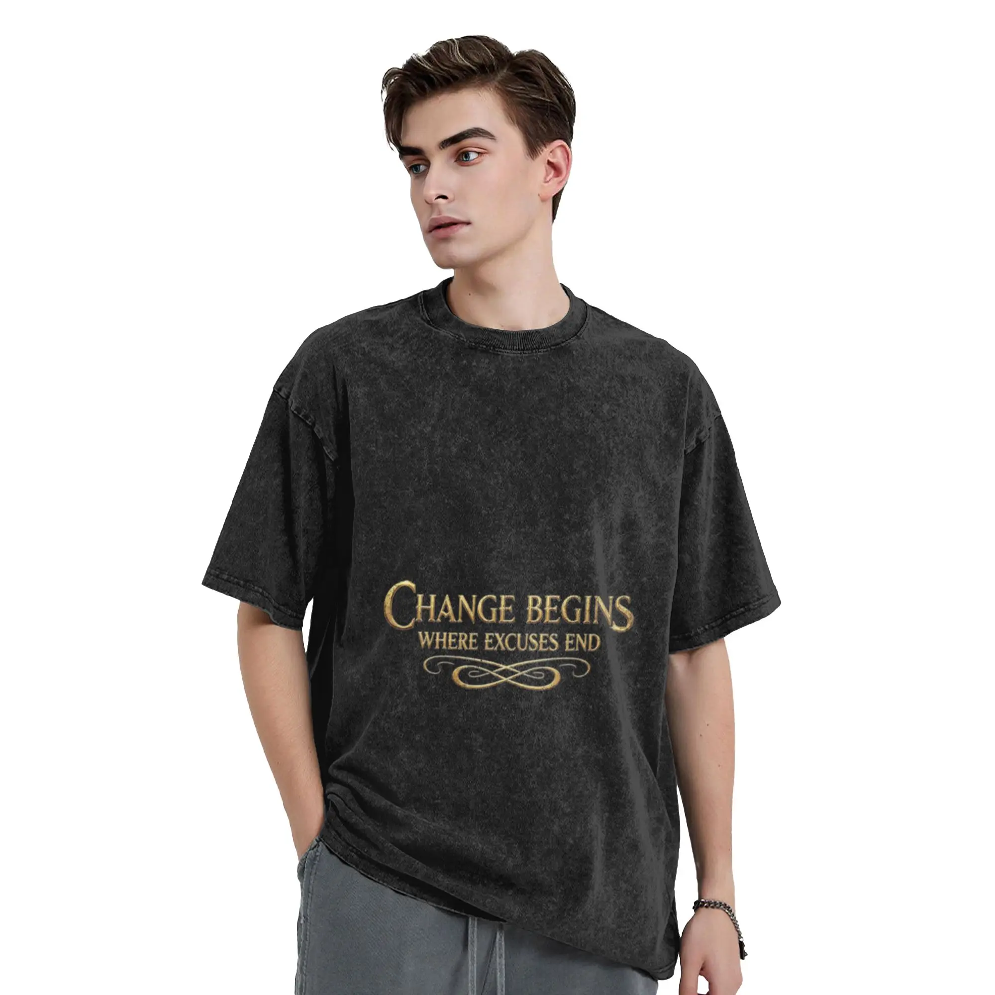 Change begins where excuses end Classic Chic A Vintage Oversized Cotton Unisex T-Shirts