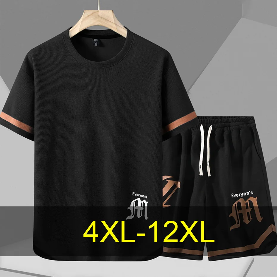 Men's Sets Summer T-shirt Shorts Plus Size 12XL 10XL Fashion Casual Summer Suits Male Big Size 12XL