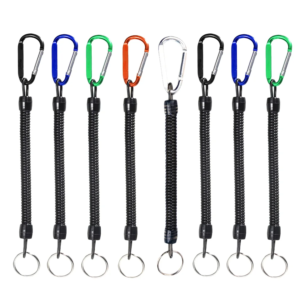 8 PCS Retractable Elastic Ropes Keychains Fishing Tether Telescopic Security Gear Tools