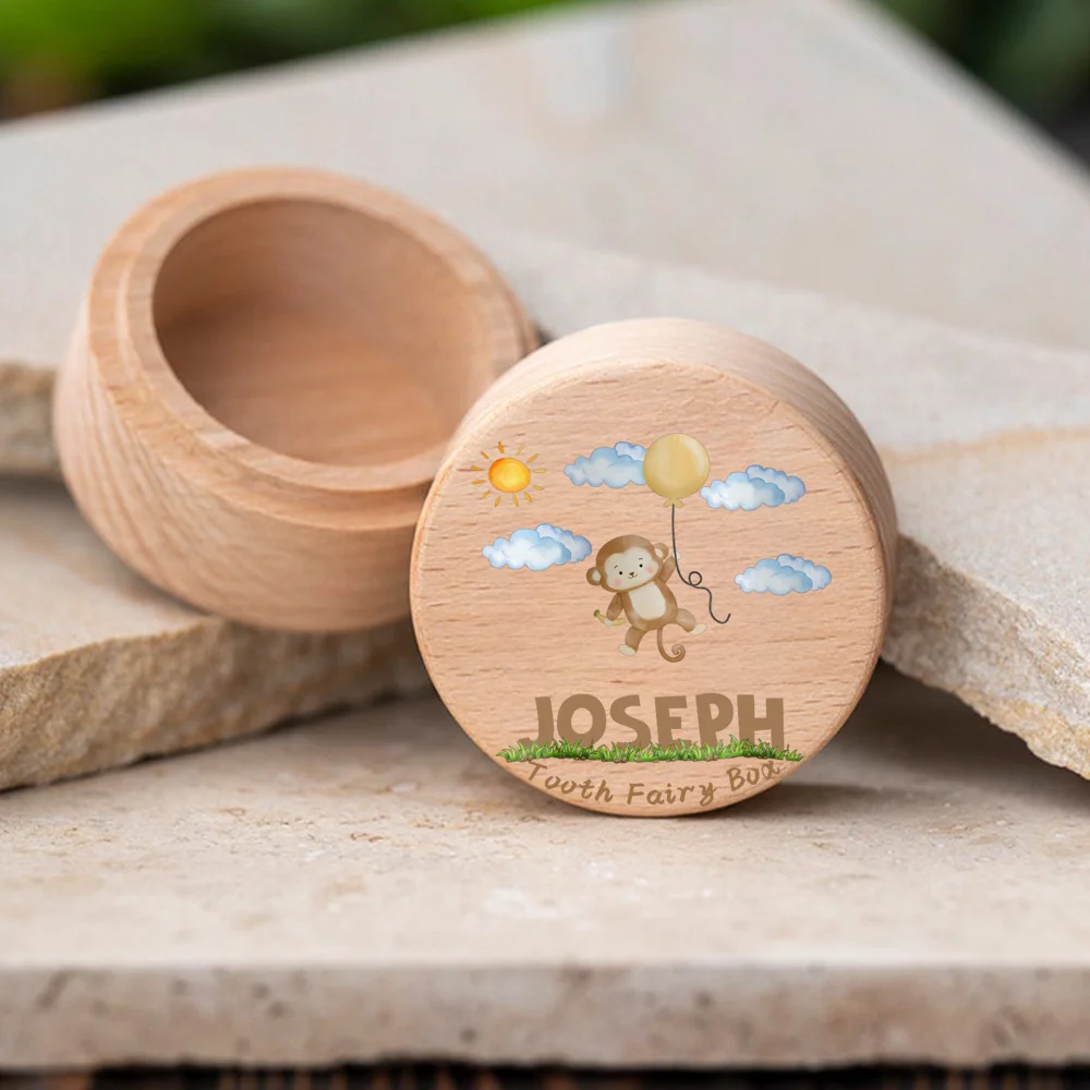 Personalized Balloon Animal Tooth Fairy Box Custom Wooden Tooth Memorial Tray Perfect for a Boy Or First Birthday Unique Gift Id