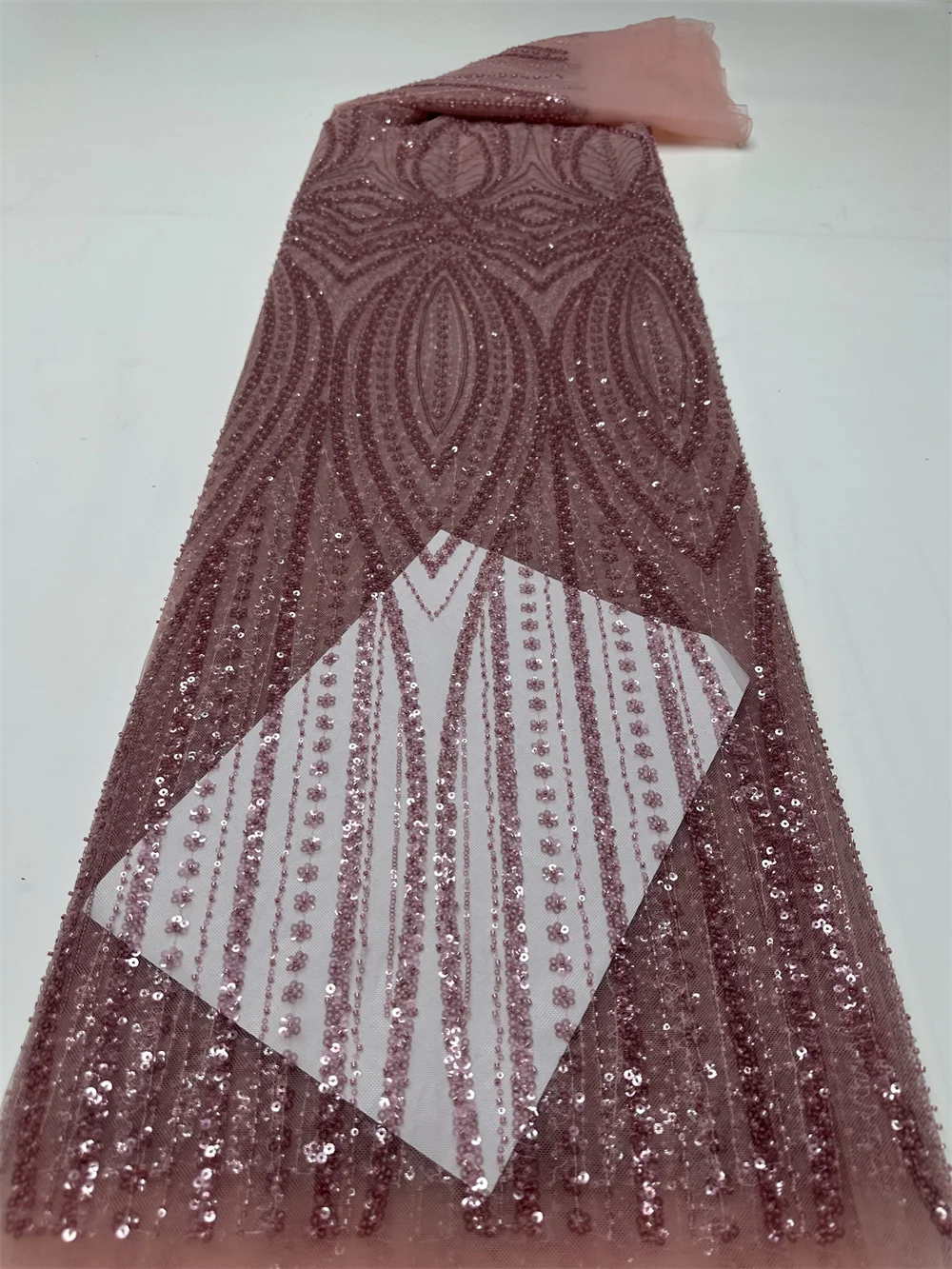 Luxury African Tulle Lace Fabric With Bead Sequins High Quality Red French Nigerian Mesh Lace Fabrics For Women Dresses Sewing