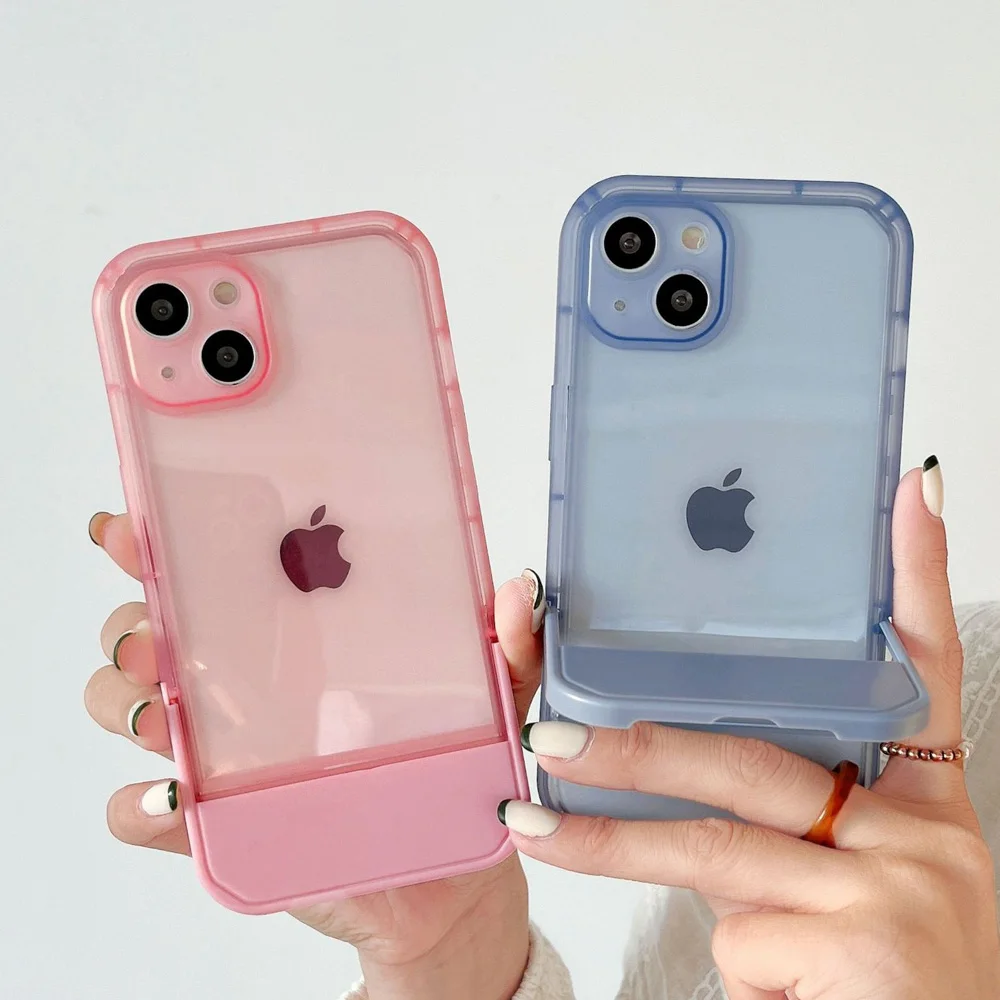 

Clear Foldable Stand Case For iPhone 16 Pro Max Cover 11 14 12 13 15 Pro X XR XS Max 7 8 Plus Shockpoof TPU Back Cover Case