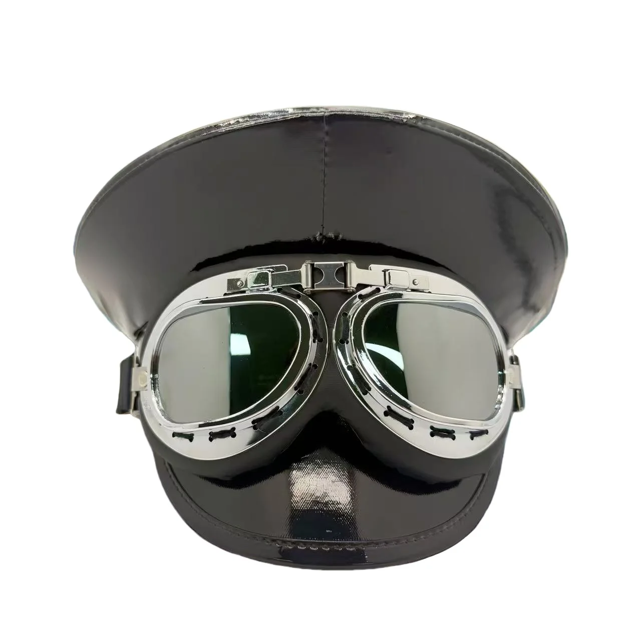 HongLuan Laser lederen kapiteinshoed Strass en militaire petten voor dames, Rave Festivals Accessoires & Feestpet Man Cosplay Fem