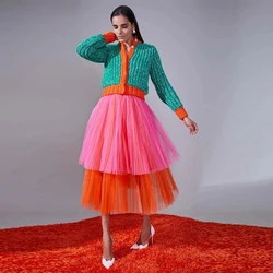 Pink And Orange Tiered Women Skirt Hot Long Tulle Party Layers Skirt Women Formal Wear For Party Custom Made Color And Size
