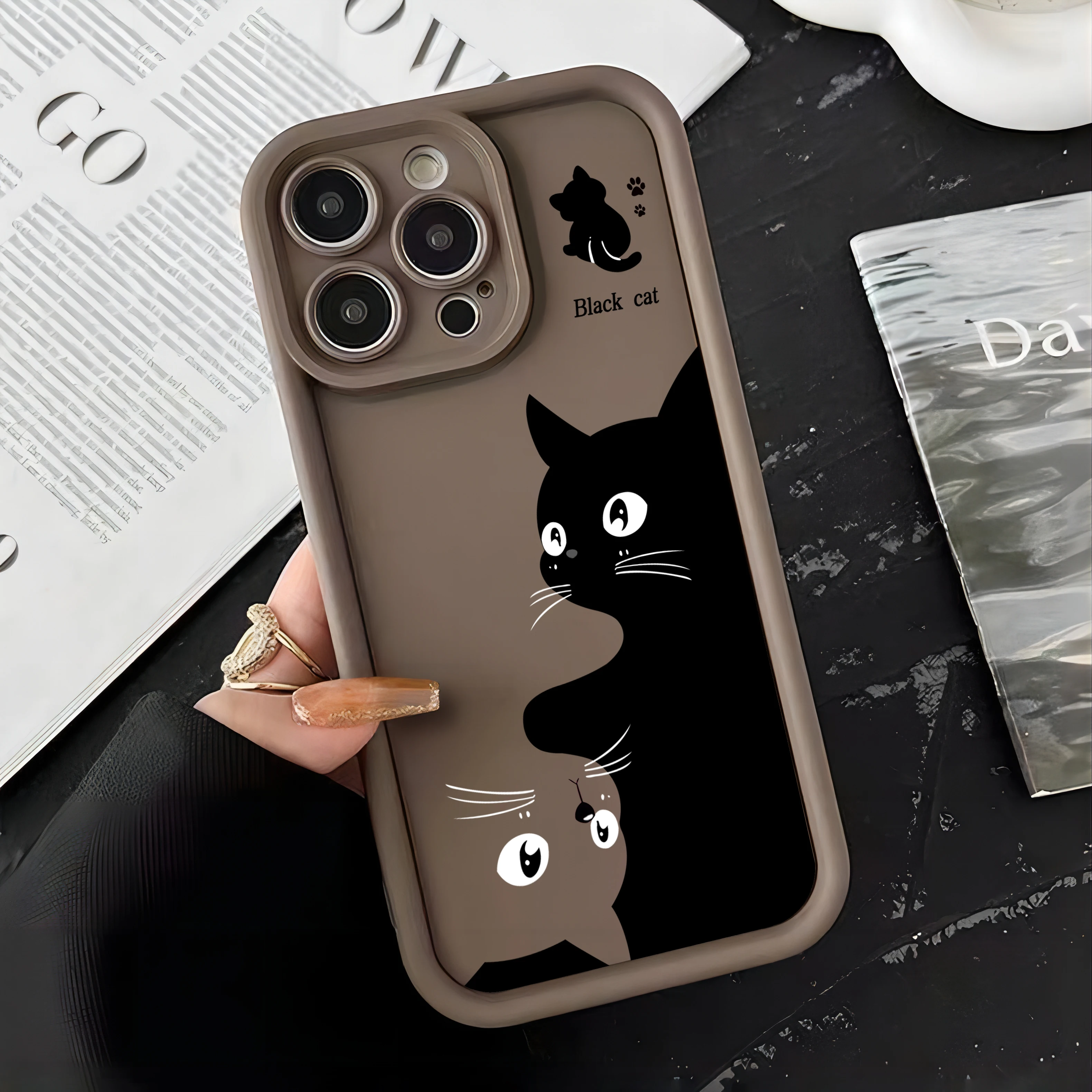 Cute Cartoon Black Cat Camera Protection Case for Huawei P20 P30 P40 P50 Mate 20 30 40 Pro Nova 7 9 10 SE Soft TPU Back Cover