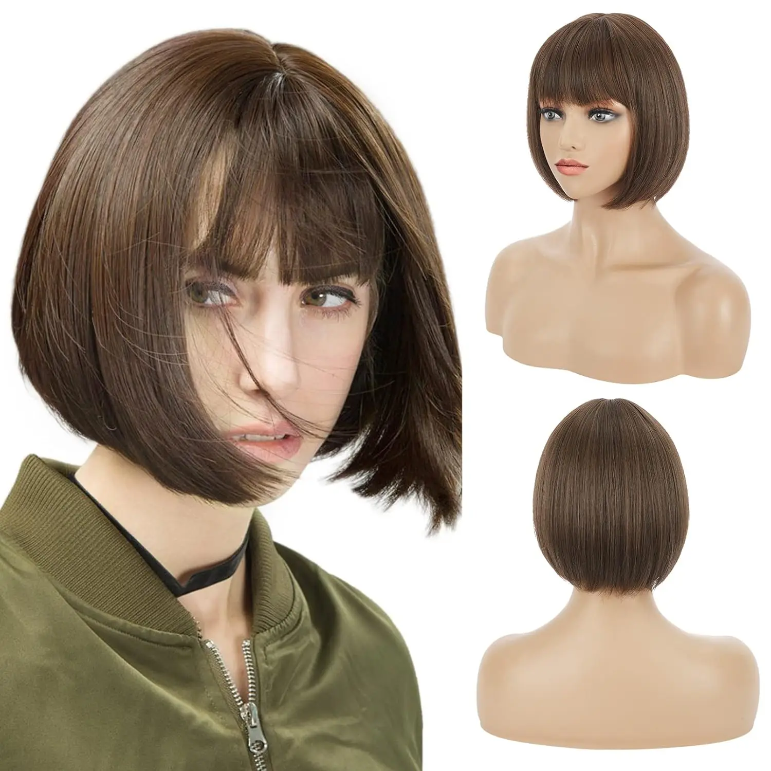 Brown Bob wig, 11 inch short Bob wig synthetic substitute wig, suitable for parties, banquets, festivals