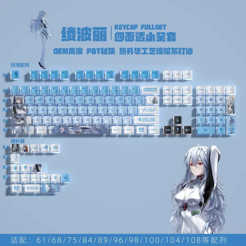 EVA first numbering machine keycap PC transparent five side thermal sublimation OEM high PBT anime four side transparent keycap