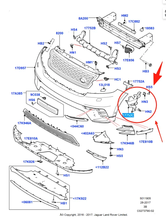 LR094996 Front Left Bumper Bracket For Land Rover Range Rover Velar L560 2017-2024