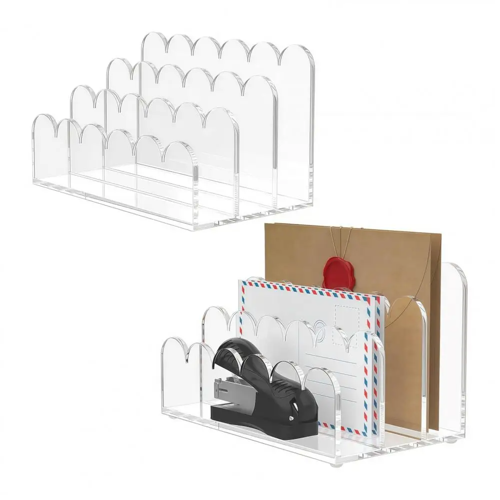 Workspace Organizer Acrylic 3-slot Mail Organizer with Scalloped Design Desktop File Holder Vertical Document Sorter for Office