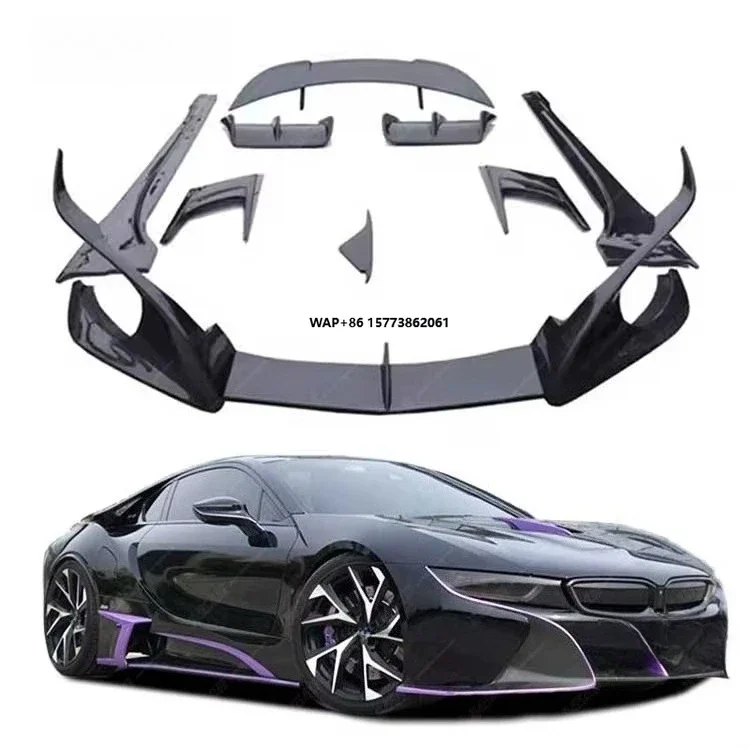 Karosserie-Kit 2014-2019 für I8 Upgrade auf Carbon-Fiber-Stil Mit Frontlippe Heckdiffusor Seitenschweller Spoiler