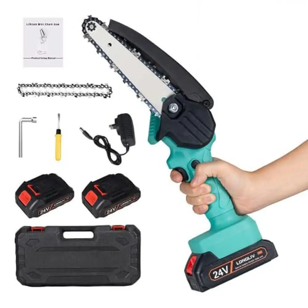 

Cordless Mini Chainsaw 6" Power Saw Electric Rechargeable Chainsaw Kit Portable One-Handed Operation High-Capacity Batteries