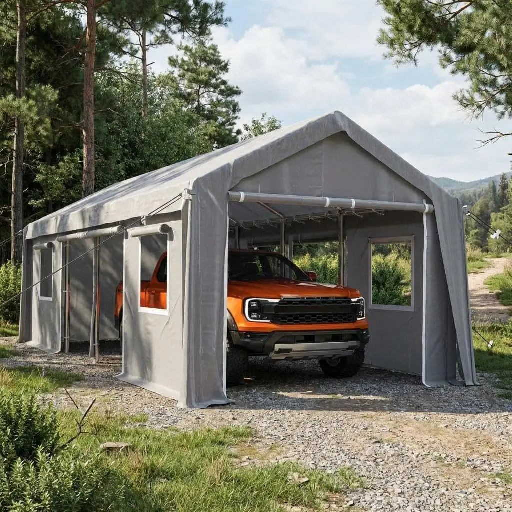 

Heavy-Duty 10x20ft Carport Sidewalls Replacement, Waterproof & Wind-Resistant PE Canopy Cover with Zippered Doors & 4 Mesh