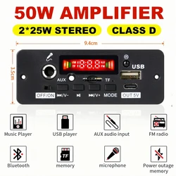 50W Amplifier Bluetooth MP3 Decoder Board DIY Car MP3 Player USB FM Recording Folder Switching Microphone Handsfree with Remote