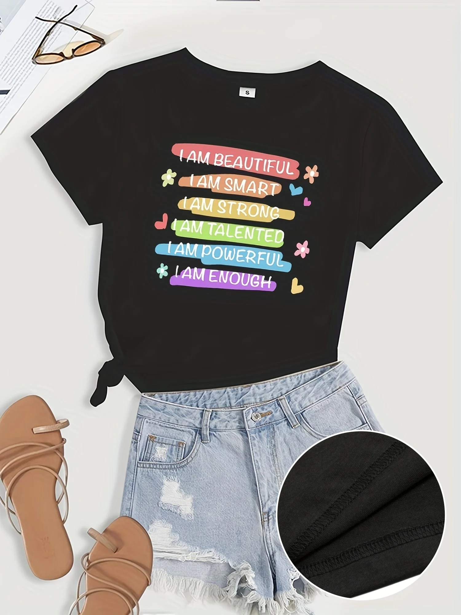 

Letter Print T-Shirt Short Sleeve Crew Neck Casual Top for Summer & Spring Women's Clothing Y2k Top