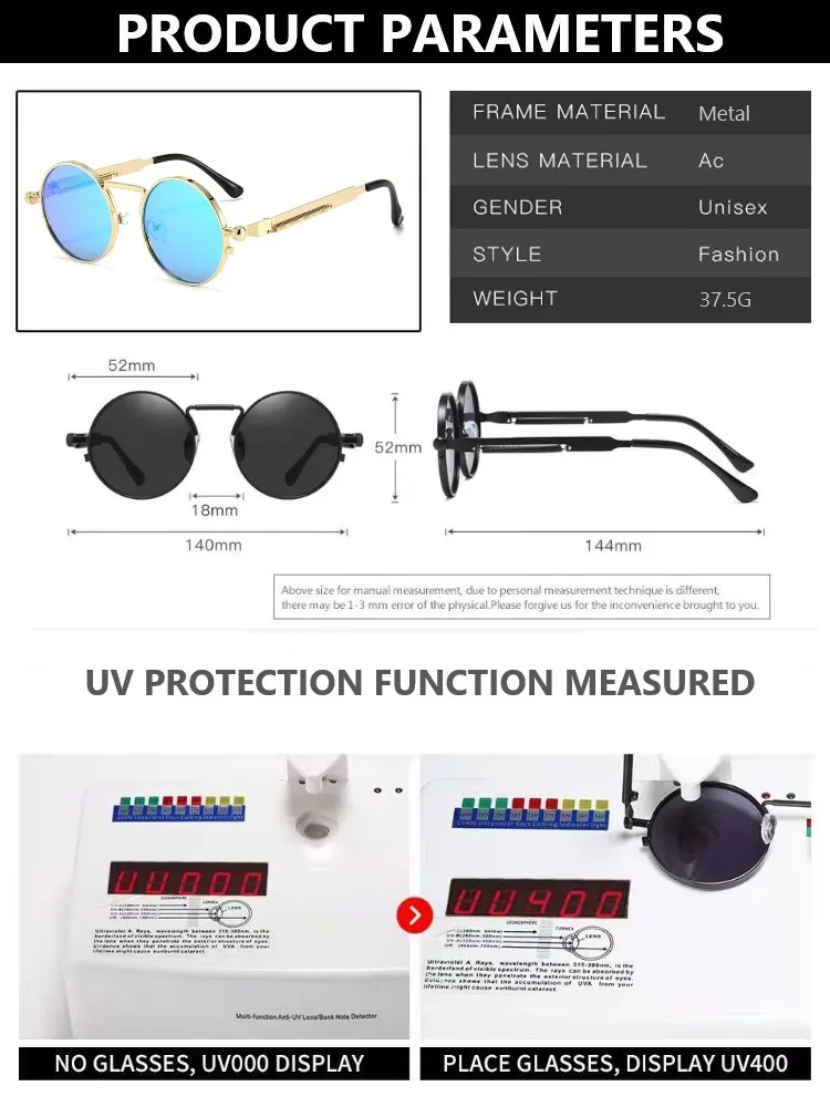 Metal Vintage Punk Style Sunglasses Men Retro Round Y2K Cyberpunk Women Sun Glasses Fashion Eyewear Gafas Sol Mujer UV400