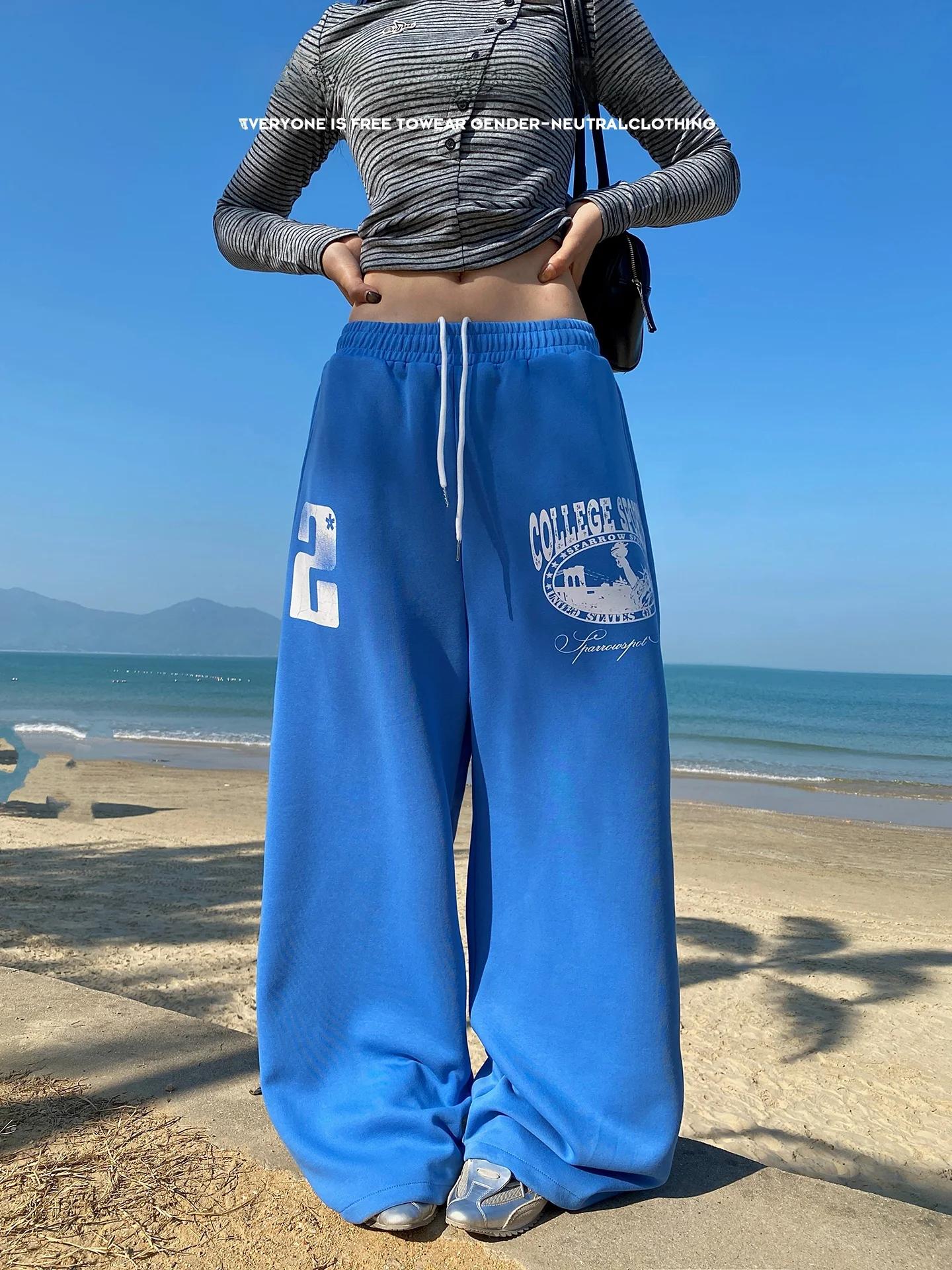 

Американские женские повседневные широкие брюки-джоггеры с принтом, удобные, дышащие, с низкой посадкой, на резинке