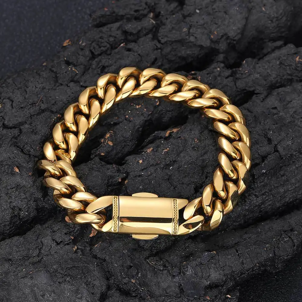 Luxury 24K 9999 Pure Gold real gold Spring Buckle Cuban Chain Round Grinding Encryption Men's Bracelet