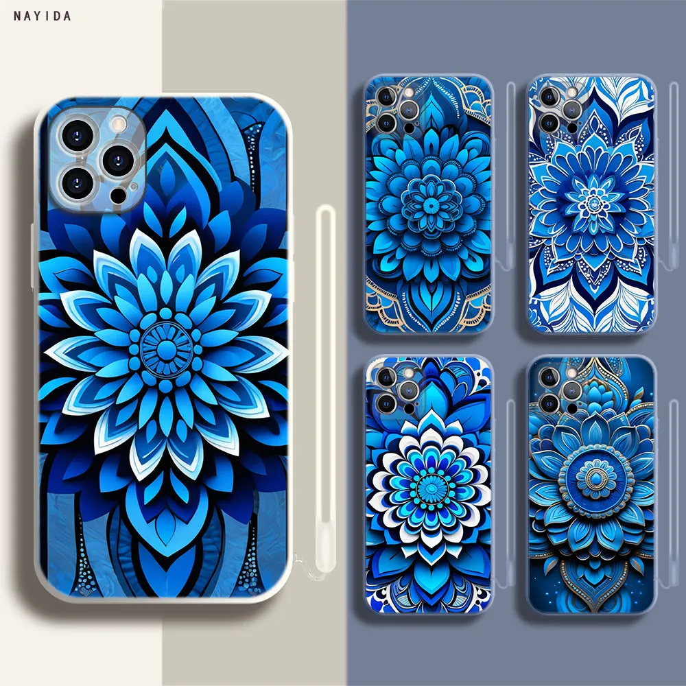 Soft Silicone Phone Case For Apple iPhone 15 14 13 12 11 Pro X XS Max XR Plus Mini Cover Blue totem mandala flower