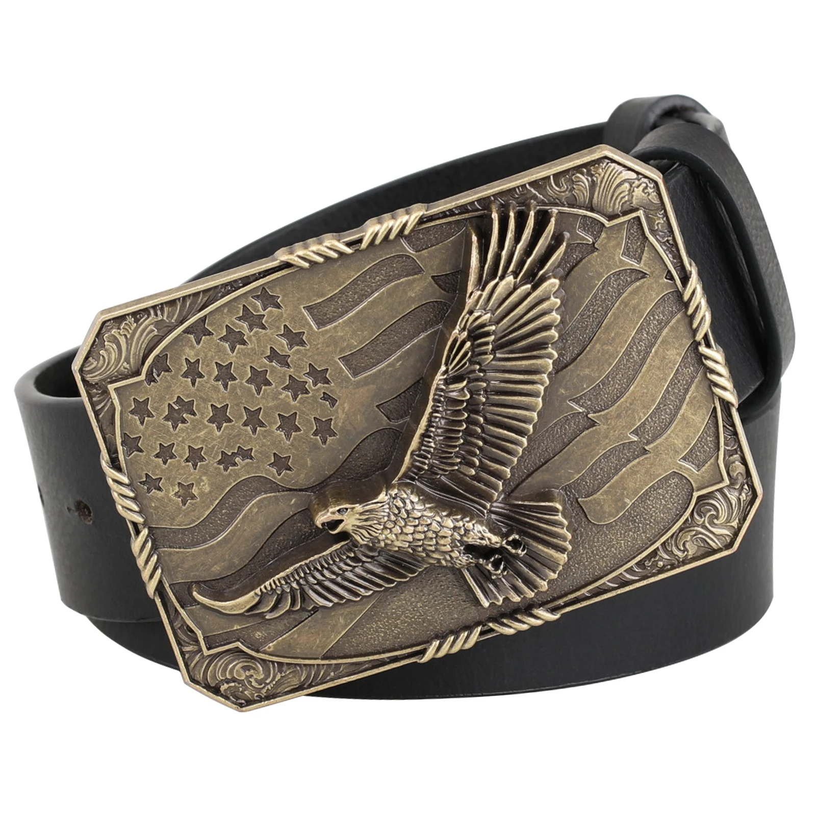 

Мужской ремень из натуральной кожи с квадратной пряжкой и орлом