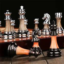 45X45X3cm Luxury Metal Retro European Decoration Sets Wooden Chess Figures Family Classic Solid Folding Checkerboard Professiona