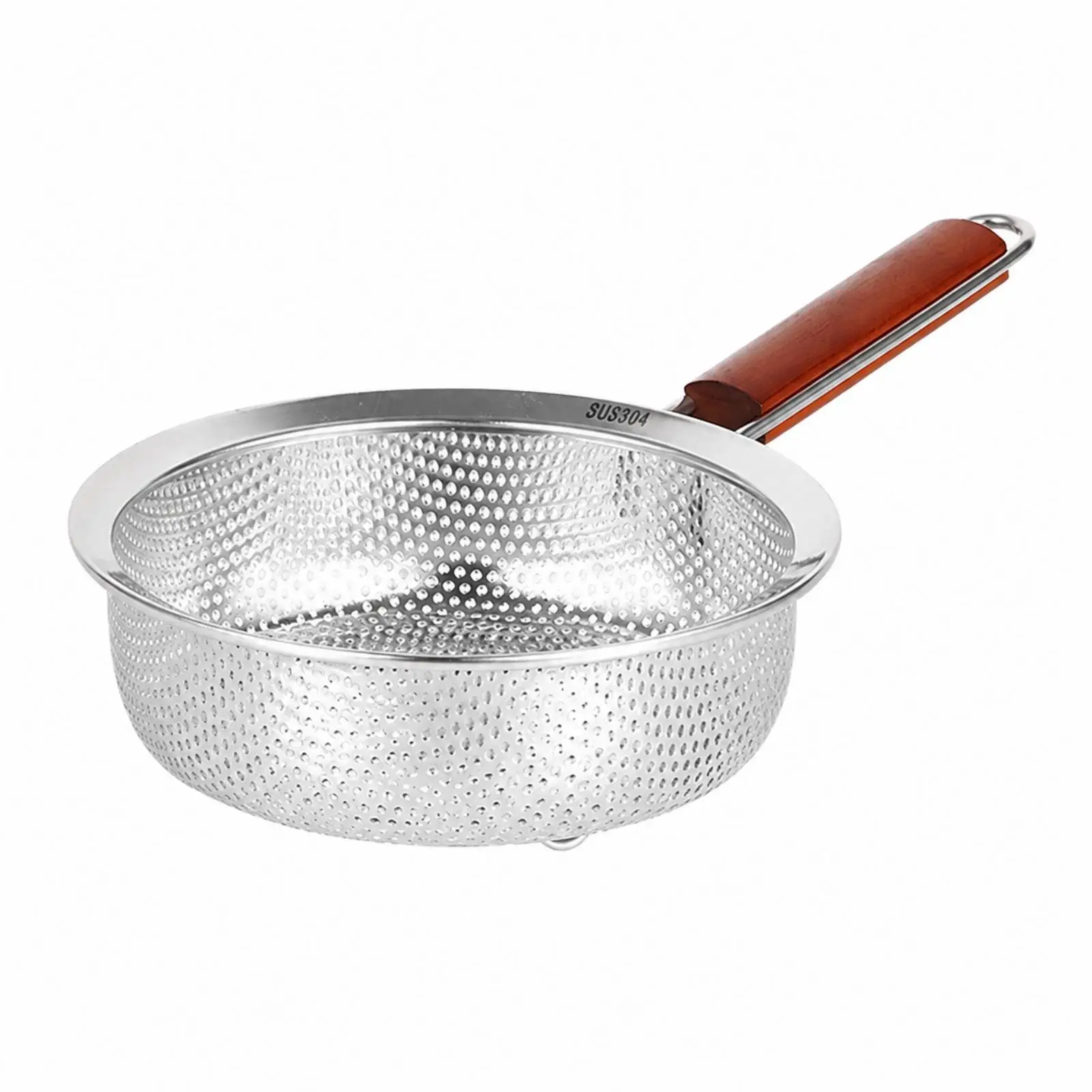 Perforated Strainer Spoon Easy Storage Draining Spoon Wooden Handle Stainless Steel Skimmer for Frying, Blanching, Produce