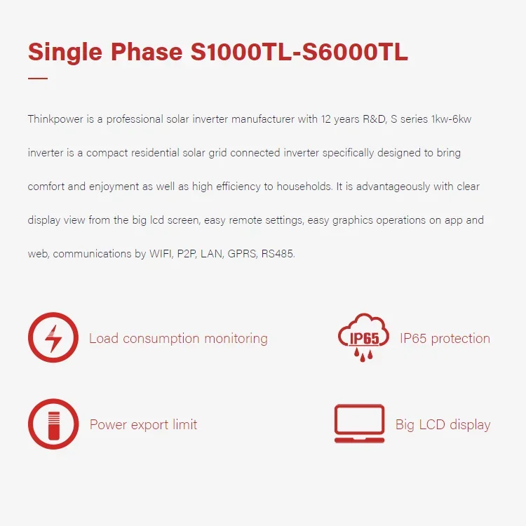 Thinkpower 220V/50hz 1-6KW on grid inverter Wifi/GPRS/Lan communication optional built-in limiter Single phase solar GTI