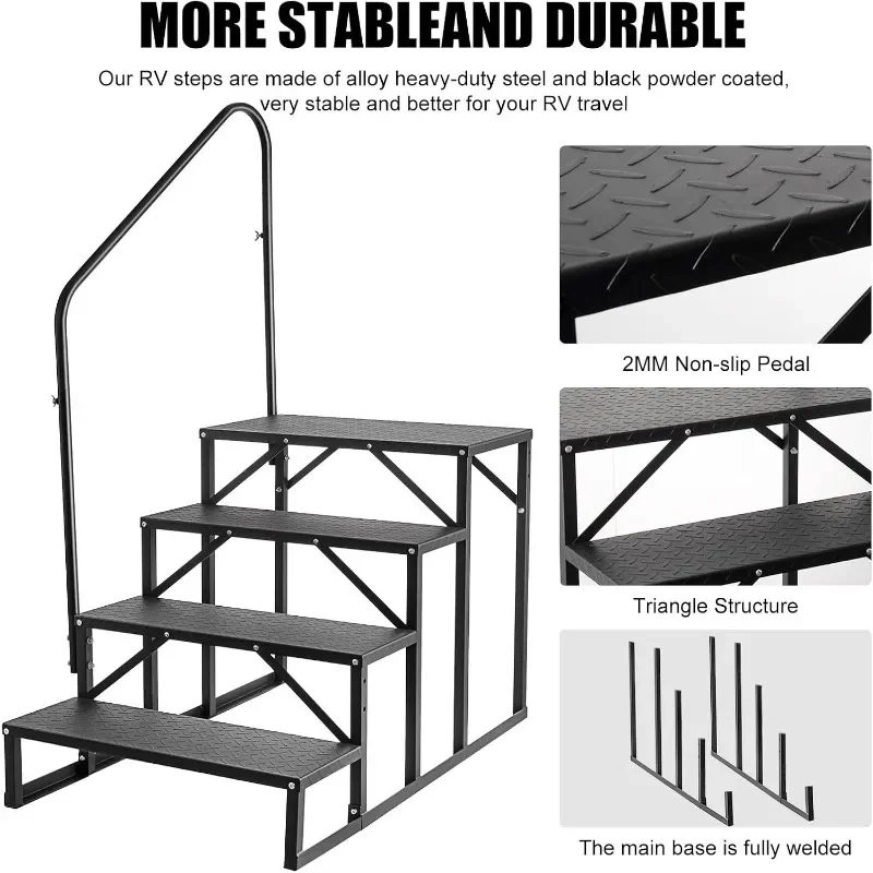 RV Steps with Handrail,4 Steps Hot Tub Steps with Handrail