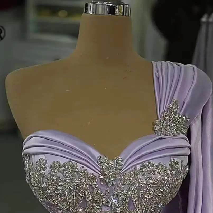 Lavender Mermaid Prom Dress Rhinestone Bust Corset Bodycon Satin Cape Train Wedding Evening Gala Formal Party Pageant Gown 2026