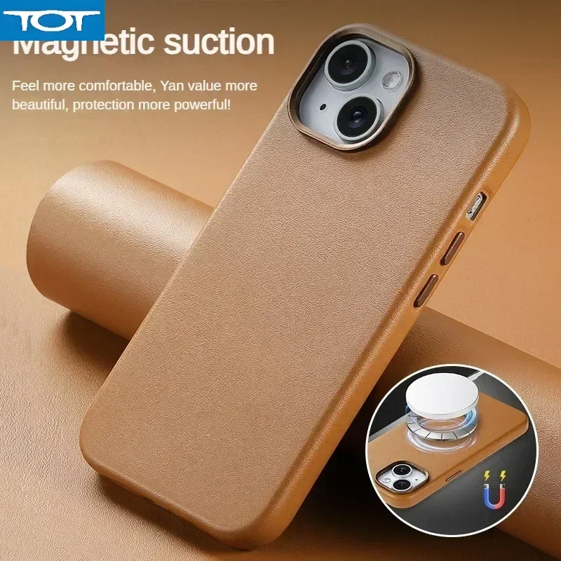 

N52 Сильный магнитный тонкий кожаный чехол для iPhone 13 Pro 14 Plus 15 16 Pro Max с металлической камерой/кнопкой, однотонный чехол для мобильного телефона