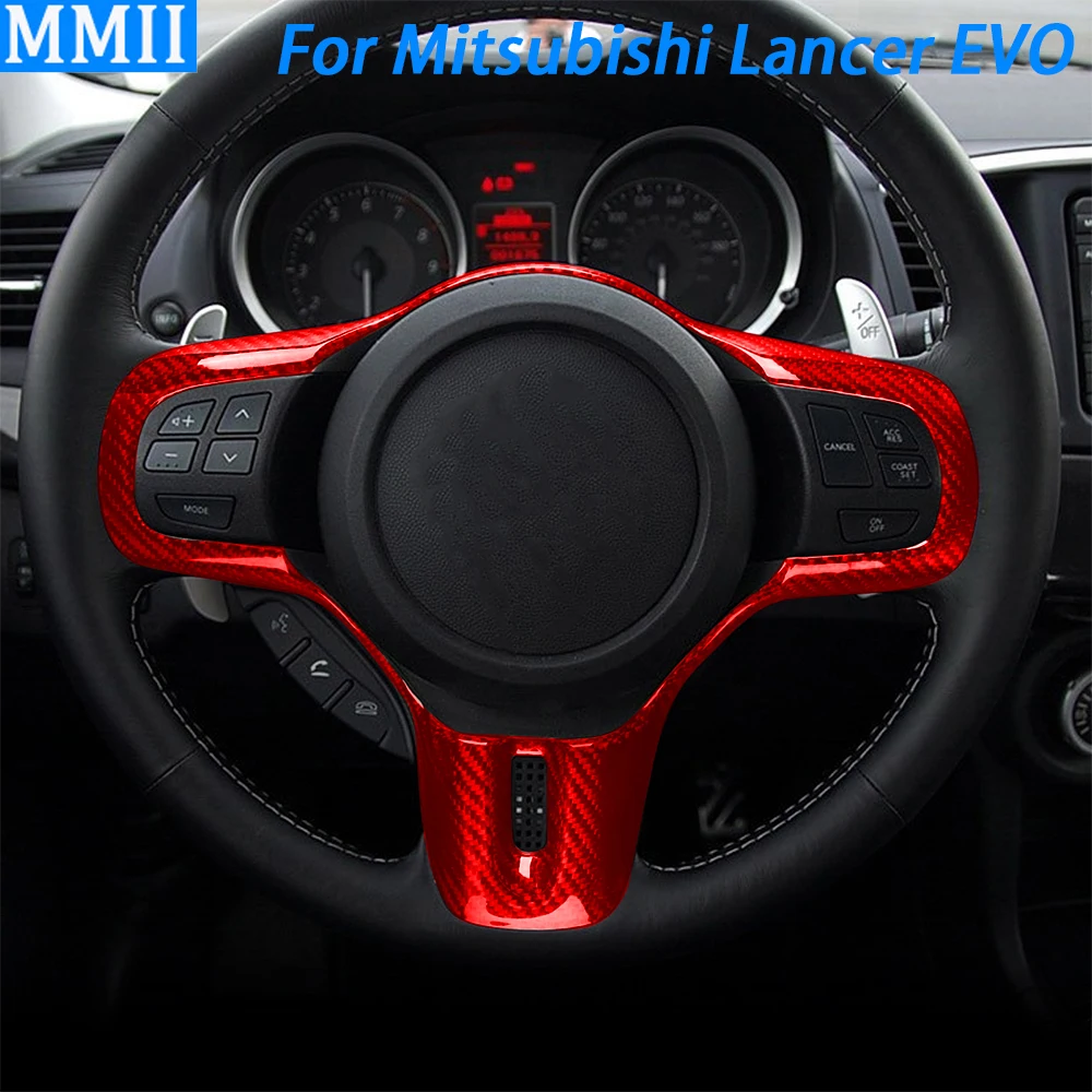 Real Red Carbon Fiber Steering Wheel Cover Trim Car Interior Accessories For Mitsubishi Lancer Evolution EVO X 10th 2008-2016