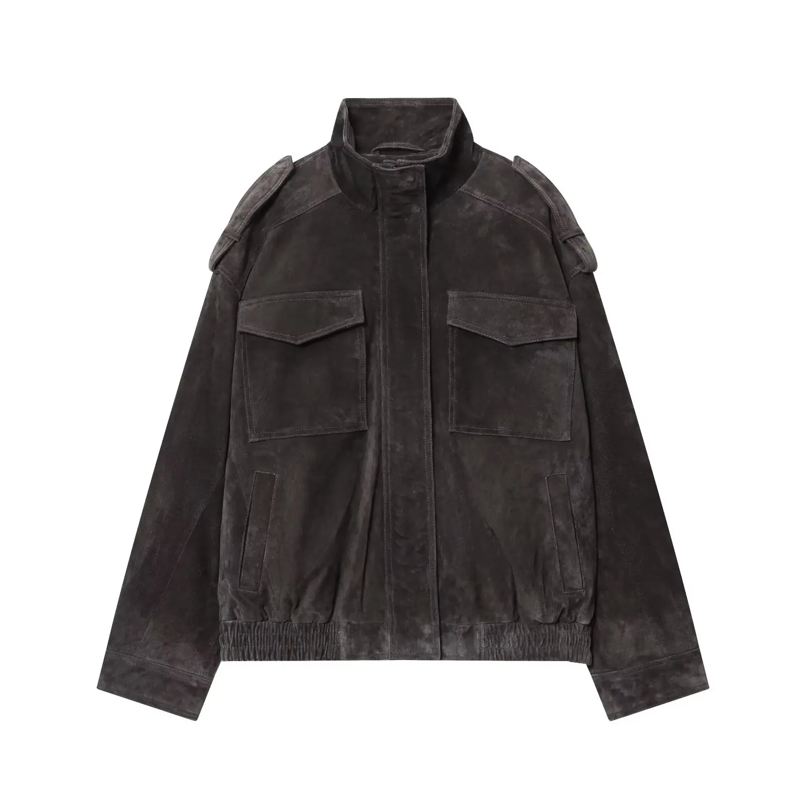 JNLEAOG Autumn New Faion Velvet Leather Jaet Women's All-Match Sle Polyester Long Sve Zipper Closure Casual Coat