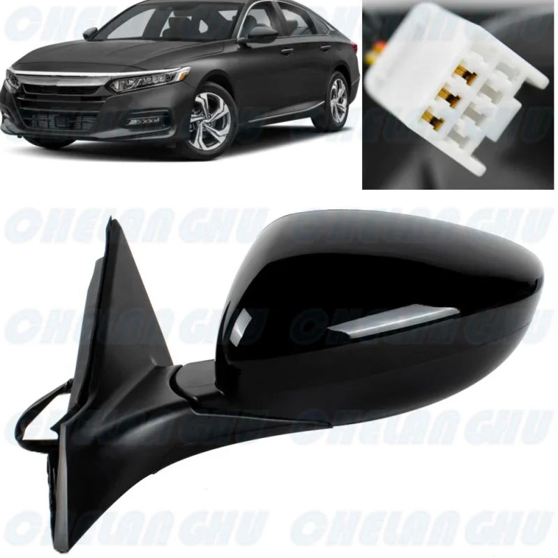 

For Honda Accord 2018 2019 2020 2021 2022 Left Side 3 Pins Black Painted Mirror Assembly With Power Adjust