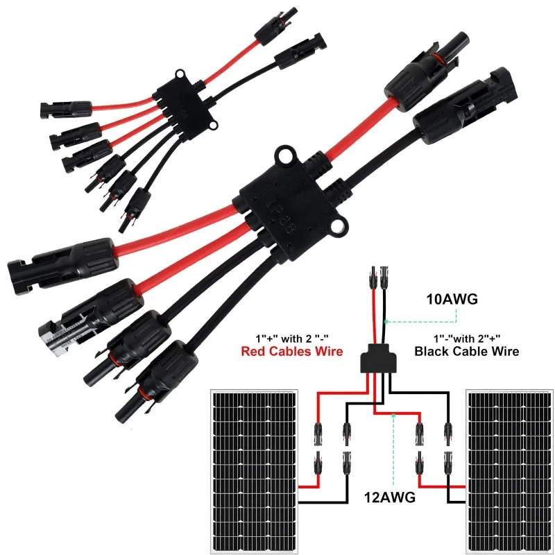 

3/1Pcs Solar Connectors Cable Parallel 10AWG Solar Panel Connectors Y Branch Adapter For 2-4 Solar Panels Home Roofing