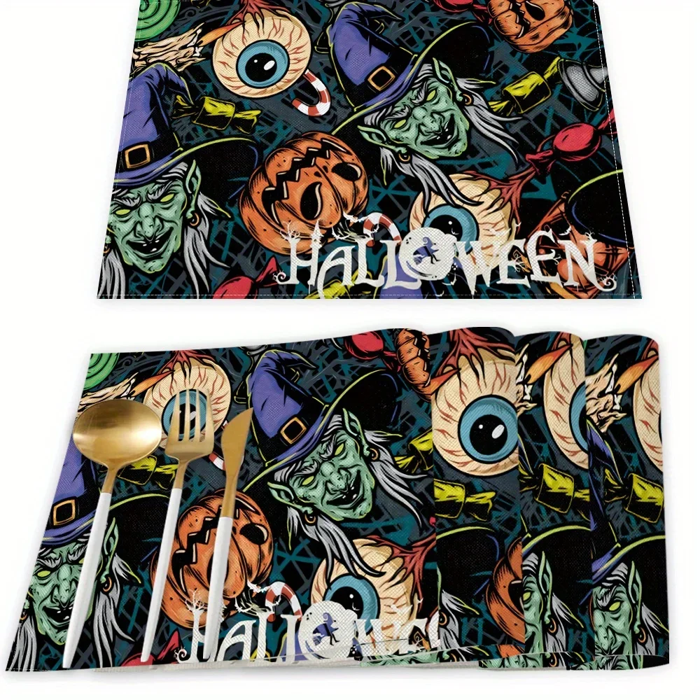 Halloween Elegance Witch & Pumpkin Placemat for Holiday Dining & Coffee Cups Table Mat