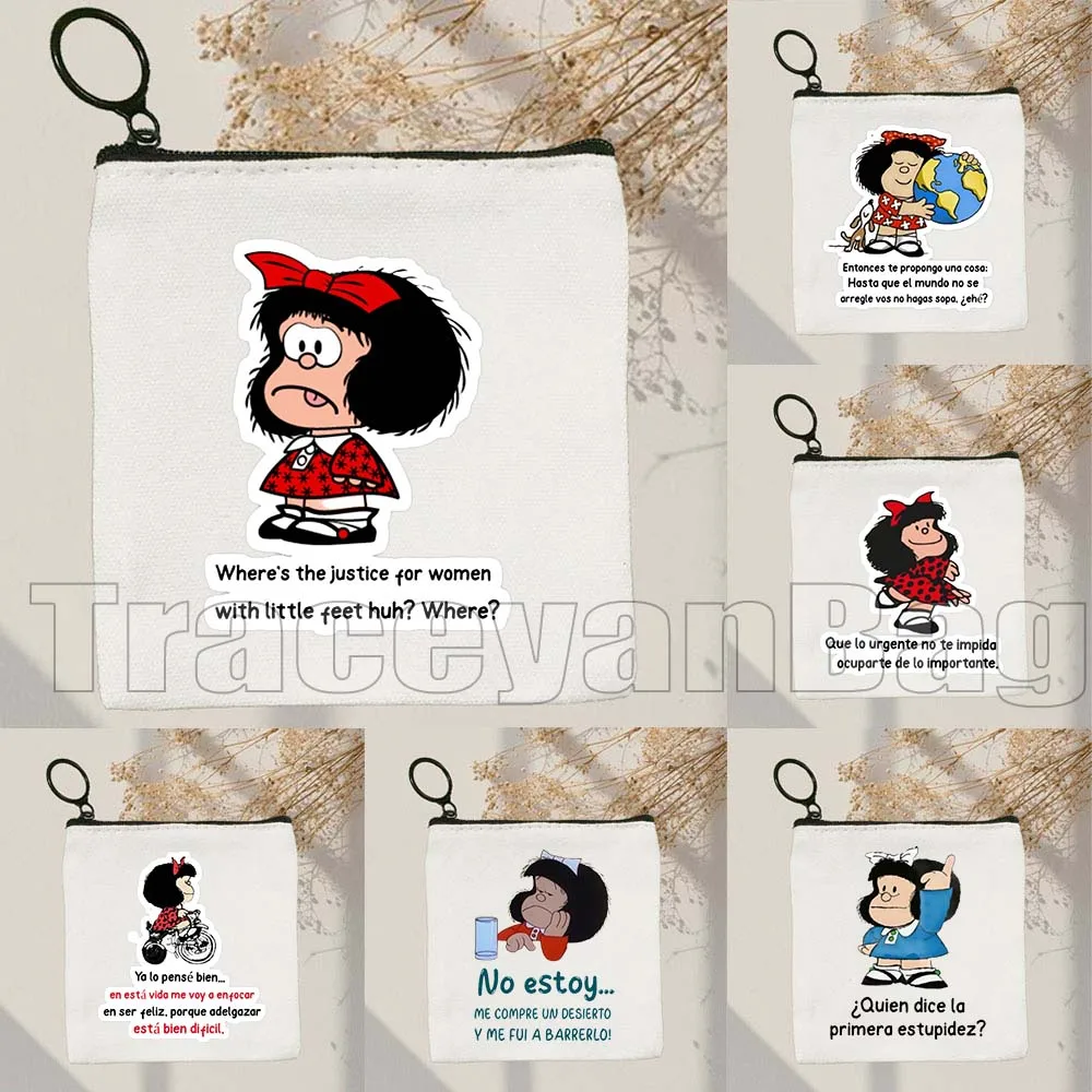 

Забавные испанские цитаты, милые комиксы Mafalda, каваи, мультяшная девушка, Mafalda Quino, подарки, холщовая сумка, кошелек для монет, чехол для ключей, сумка-кошелек